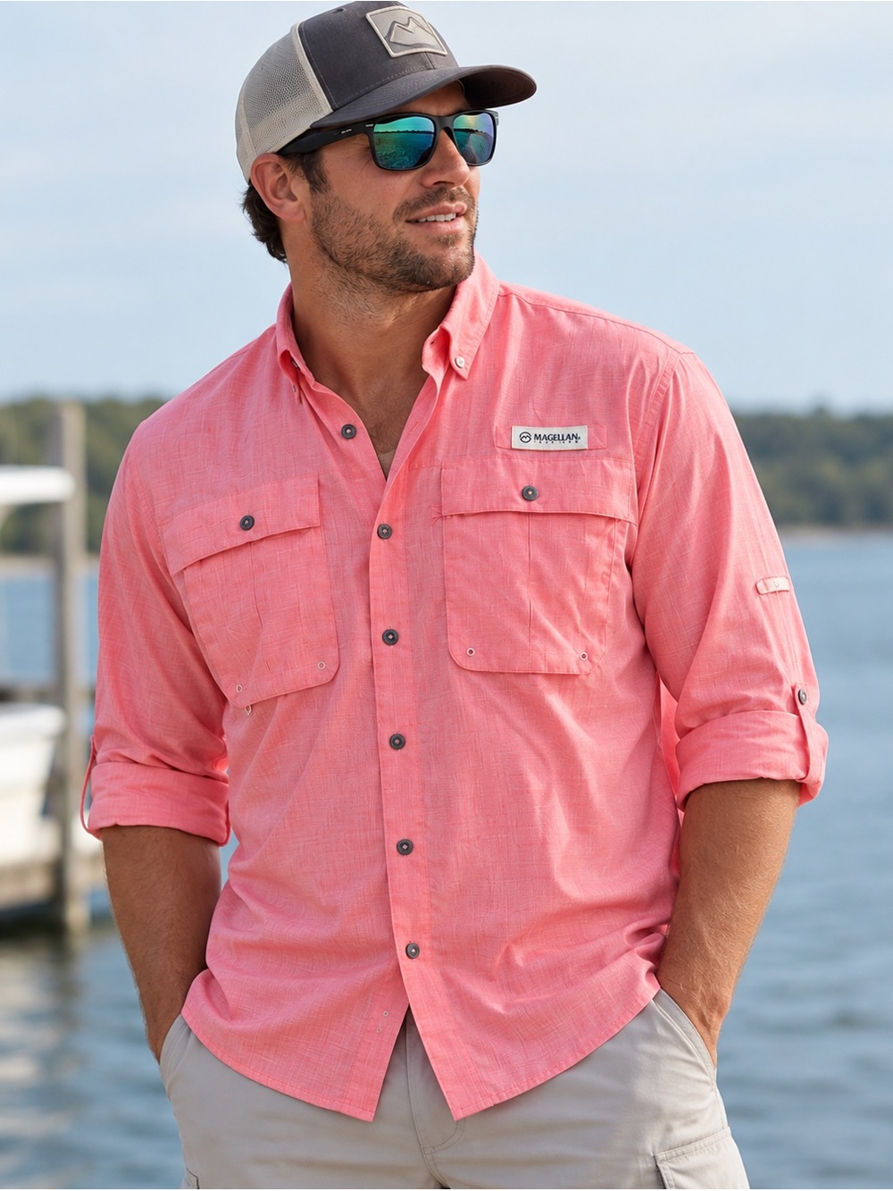 Magellan Outdoors Men’s Small Salmon Vented Fishing Shirt Long Sleeve